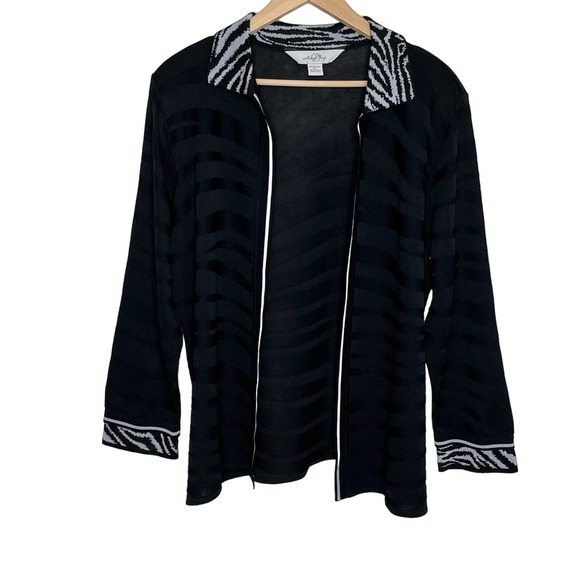 Ming Wang Women's Open Front Cardigan Size XL Black Animal Print Long Sleeve - Picture 1 of 7